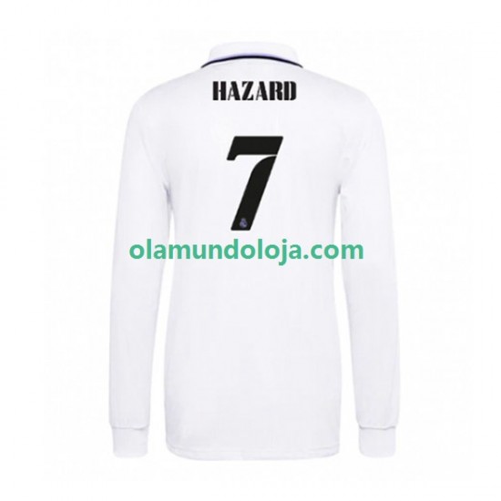 Camisola Real Madrid Eden Hazard 7 Homem Equipamento Primeiro 2022-2023 Manga Comprida